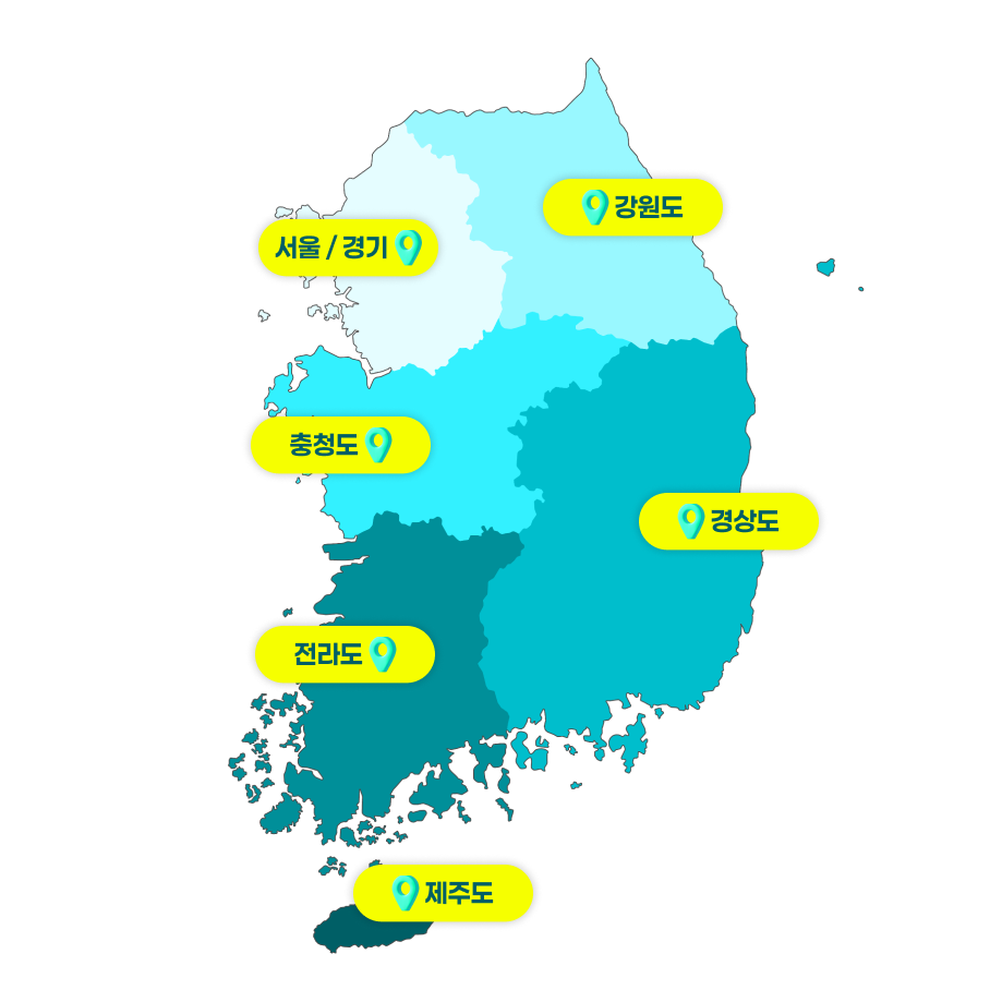 전국지사: 서울경기, 강원도, 충청도, 경상도, 전라도, 제주도